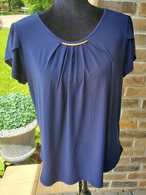 A.U.W. Navy Blouse with Metal Embellishment
